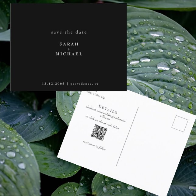 Carte Postale Mariage de code QR simple B/W Enregistrer la date (Créateur téléchargé)