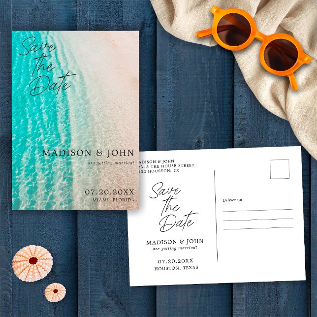 Carte Postale Mariage de destination à Ocean Beach, à vos dates  (Front/Back)