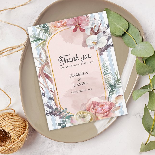 Carte Postale Mariage de Destination Tropical Orchidée Merci (Tropical Orchid Wedding Thank You Card | Blush Floral Destination Beach Thank You)