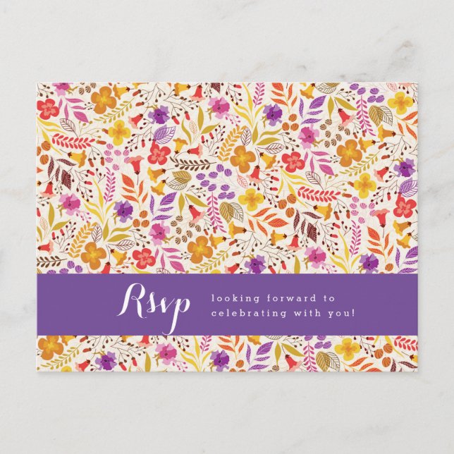 Carte Postale Mariage de feuillage de Fleur sauvage Boho violet  (Devant)