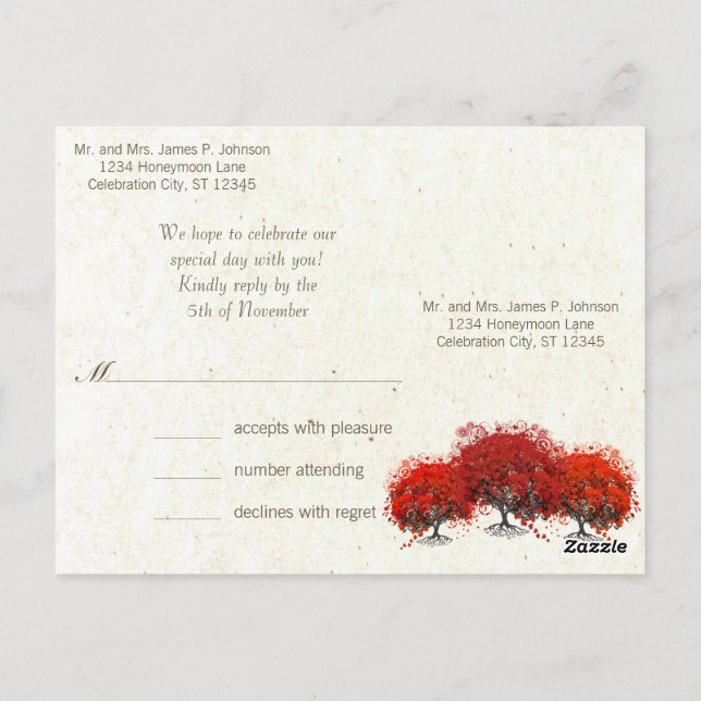 Carte Postale Mariage de feuille de coeur rouge (Dos)