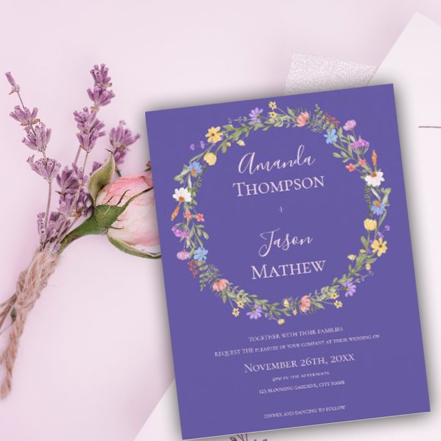 Carte Postale Mariage de fleur sauvage rose vif violet fleuri (Créateur téléchargé)