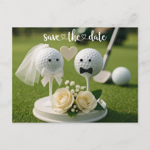 Carte Postale Mariage de golf avec deux balles de golf sur de l'