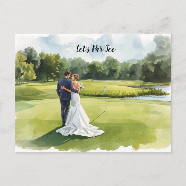 Carte Postale Mariage de golf avec la mariée et le marié (Devant)