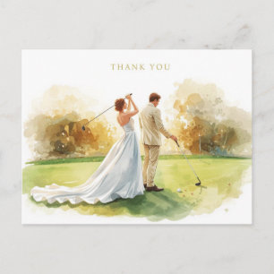Carte Postale Mariage de golf avec mariée et marié avec texte