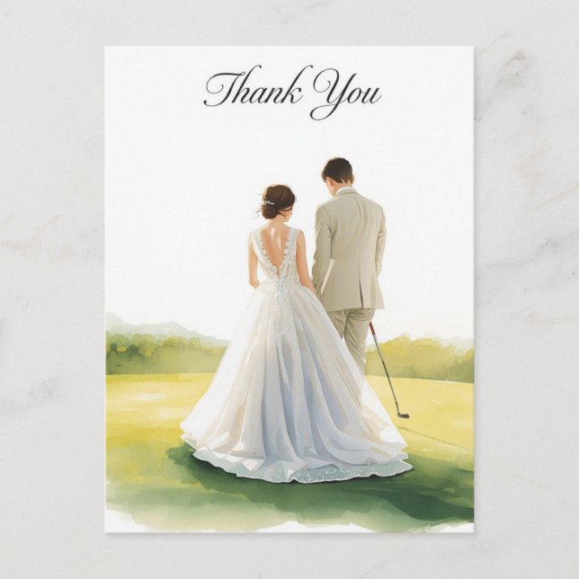 Carte Postale Mariage de golf avec mariée et marié avec texte (Devant)