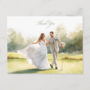 Carte Postale Mariage de golf avec mariée et marié avec texte
