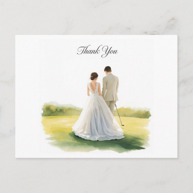 Carte Postale Mariage de golf avec mariée et marié avec texte (Devant)