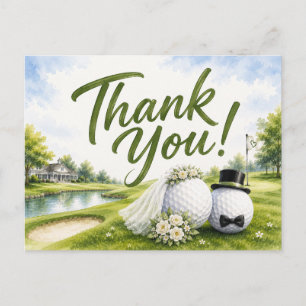 Carte Postale Mariage de golf Mariée & Marié Merci 