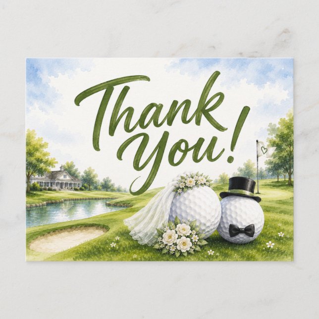 Carte Postale Mariage de golf Mariée & Marié Merci  (Devant)