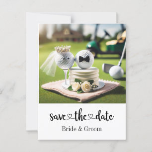 Carte Postale Mariage de golfeur Sauvez la date sur mettre vert