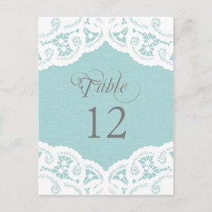 Carte Postale Mariage de la dentelle bleue Numéro de tableau Car
