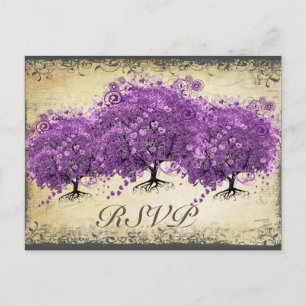 Carte Postale Mariage de l'arbre à feuilles en forme de cœur vio