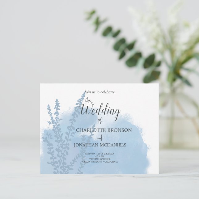 Carte Postale Mariage de lavage bleu céleste à l'aquarelle botan (Debout devant)