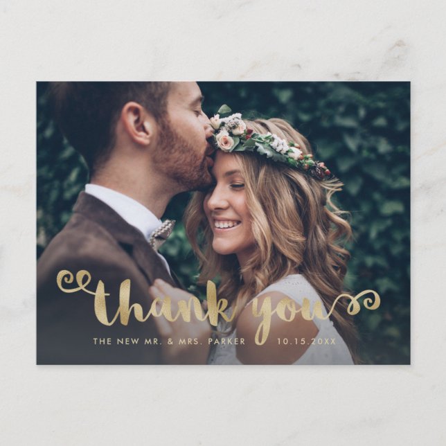 Carte Postale Mariage de lunettes Photo Faux Gold Script Merci (Devant)