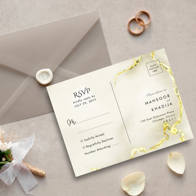 Carte Postale Mariage de luxe en marbre d'or Foil Texture RSVP (Créateur téléchargé)