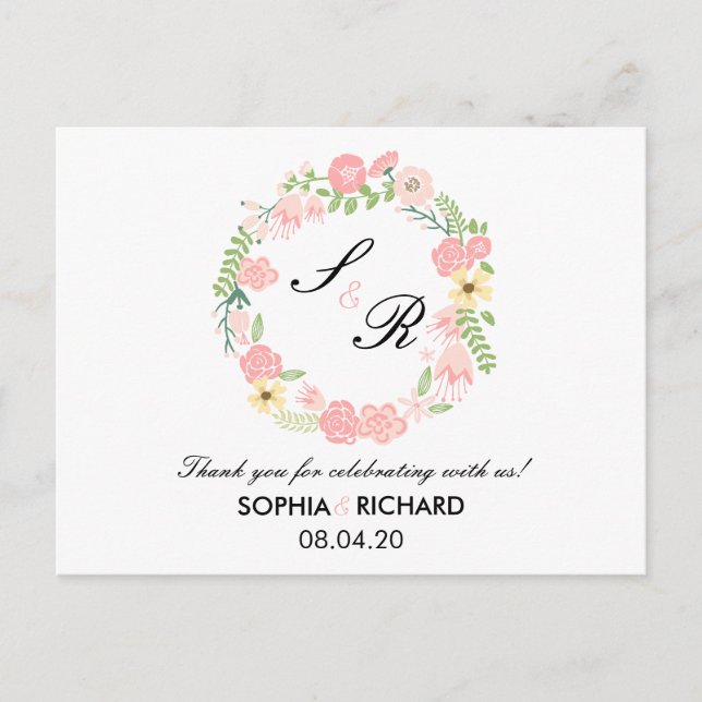 Carte postale Mariage de Merci de couronne de fleu (Devant)