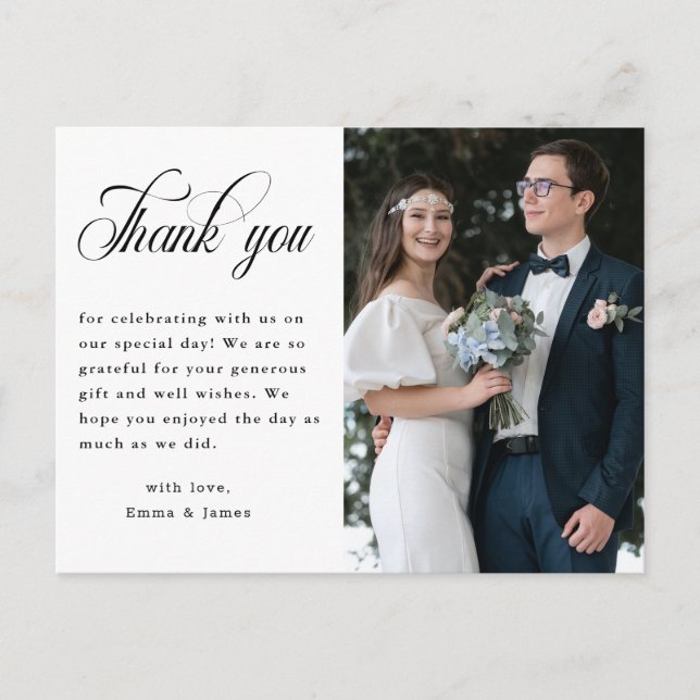 Carte Postale Mariage de Merci de photo de script élégant modern (Devant)