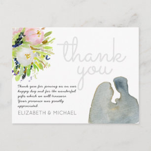 Carte Postale Mariage de Merci floral à aquarelle illustrée