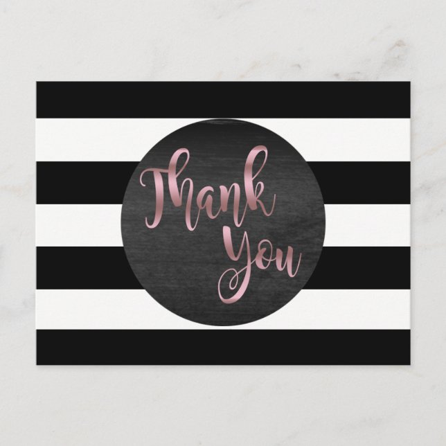 Carte Postale mariage de Merci rose en or noir rayé (Devant)