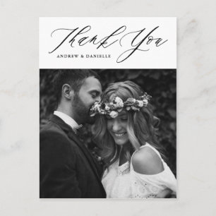 Carte Postale Mariage de Merci vertical de script élégant noir