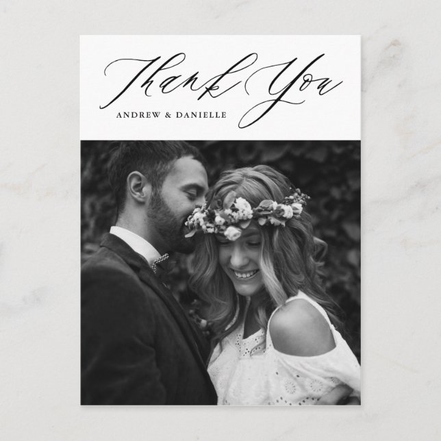 Carte Postale Mariage de Merci vertical de script élégant noir (Devant)