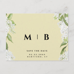 Carte Postale Mariage de monogramme jaune floral blanc Date de s