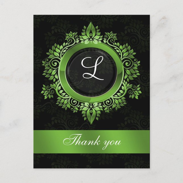 Carte Postale mariage de monogramme vert merci (Devant)