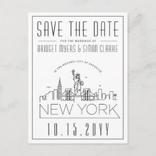 Carte Postale Mariage de New York   Skyline stylisée Enregistrer