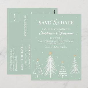 Carte Postale Mariage de Noël en hiver Vert Sauge Enregistrer la