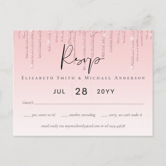 Carte Postale MARIAGE de Parties scintillant rose (Devant)