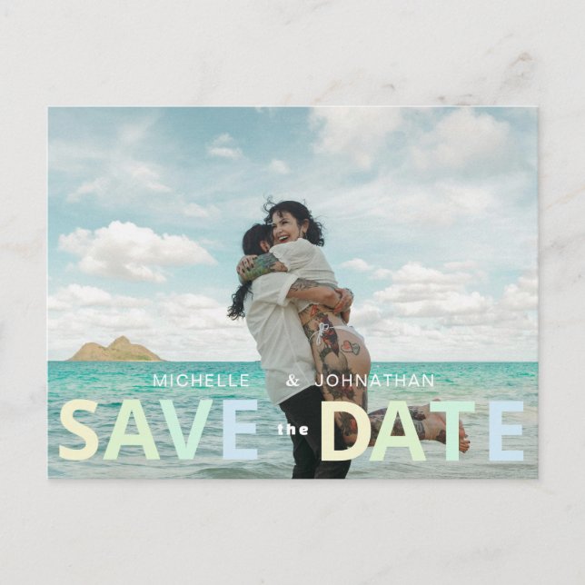 Carte Postale Mariage de plage Enregistrer la date Photo Code QR (Devant)