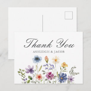 Carte Postale Mariage de printemps élégant avec fleurs sauvages