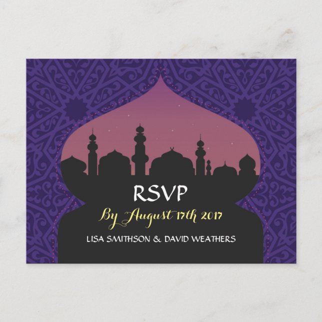 Carte postale Mariage de réponse RSVP Arabian Nigh (Devant)
