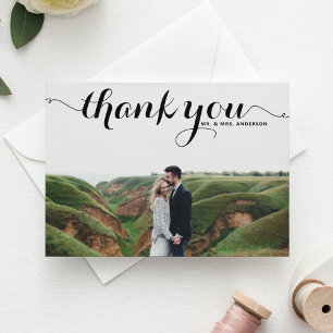 Carte Postale Mariage de script de calligraphie noir Merci photo