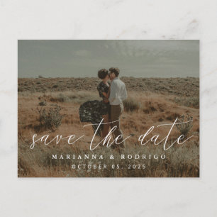 Carte Postale Mariage de script élégant Photo Enregistrer la dat