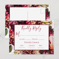 Mariage de script floral rose Bourgogne RSVP