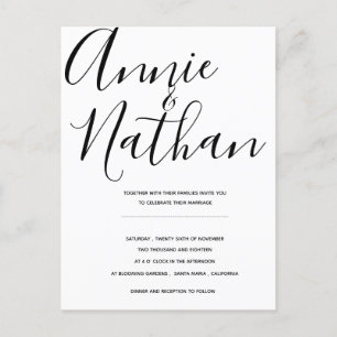 Carte postale Mariage de script noir et blanc