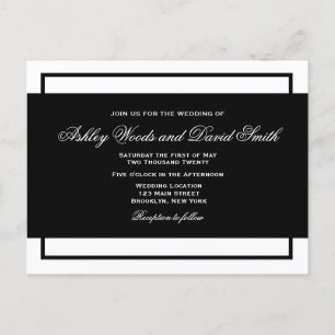 Carte postale Mariage de script noir et blanc