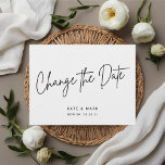 Carte Postale Mariage de script noir moderne Changer la date<br><div class="desc">Reportage sur mesure du mariage/changement de la carte postale date avec design moderne en lettres blanches et noires.</div>