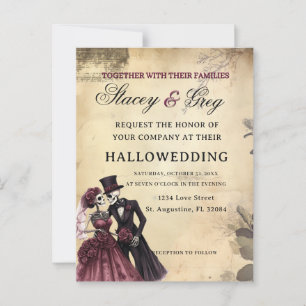 Carte Postale Mariage de squelette gothique rustique d'Halloween