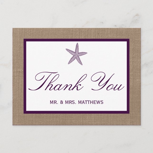 Carte Postale Mariage de Starfish Burlap Beach | Choisissez votr (Devant)