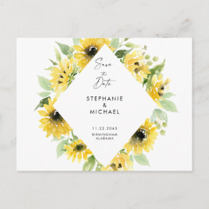 Carte Postale Mariage de tournesol à l'aquarelle moderne Enregis
