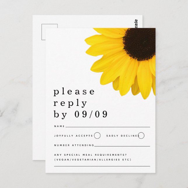 Carte Postale Mariage de tournesol jaune rustique RSVP (Devant / Derrière)