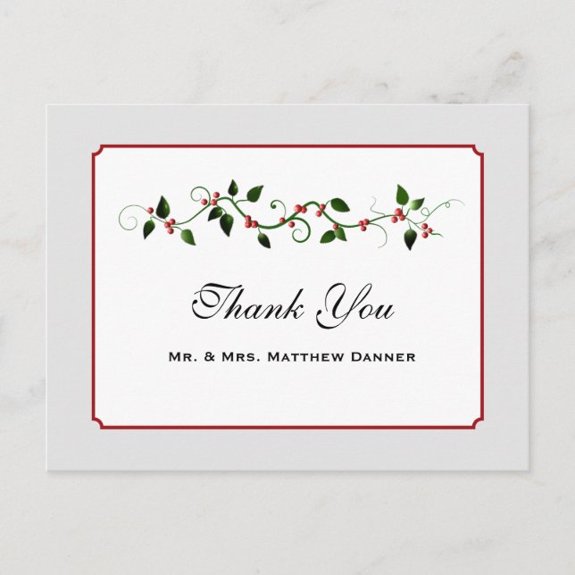 Carte postale Mariage de vacances décembre Merci (Devant)