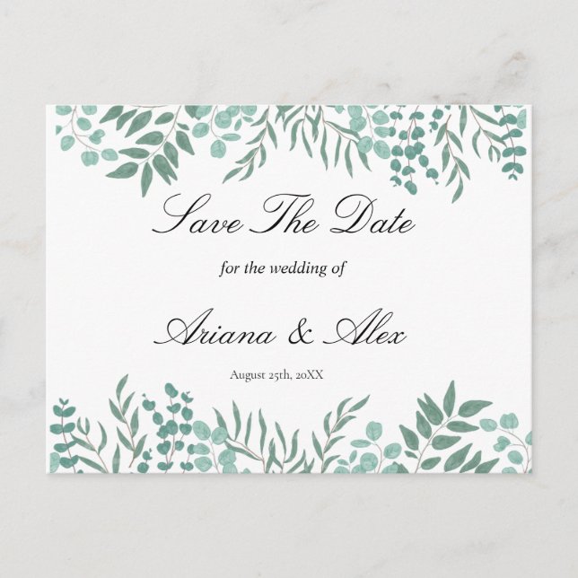 Carte Postale Mariage de verdure rustique d'eucalyptus Enregistr (Devant)