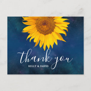 Carte Postale Mariage d'été bleu de la Sunflower Navy Merci