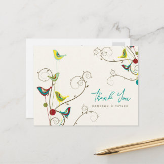 Carte Postale Mariage D'Été Oiseaux De Couleur Whimsical Et Tour