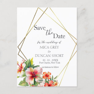 Carte Postale Mariage d'Hibiscus tropical Enregistrer la date