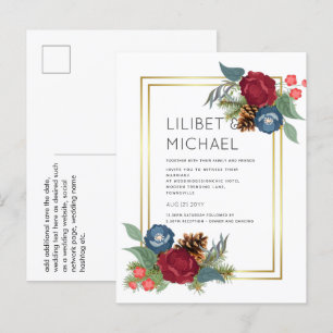 Carte Postale Mariage d'hiver Bourgogne Turquoise Bleu moderne